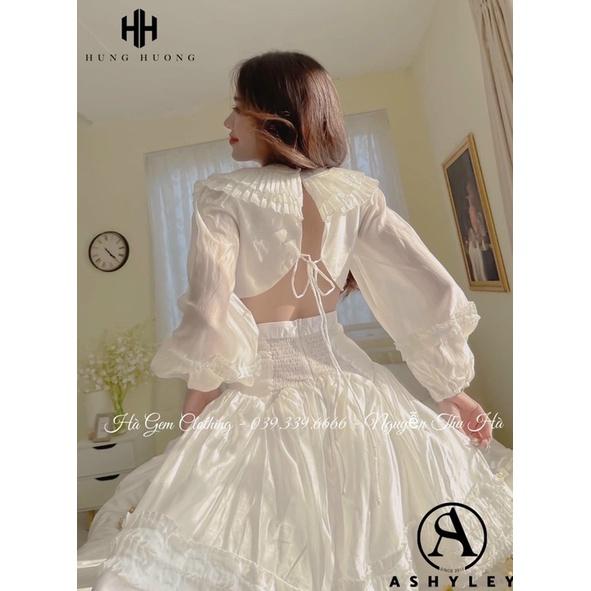 Đầm tay phồng hở lưng tơ hàn siêu cao cấp