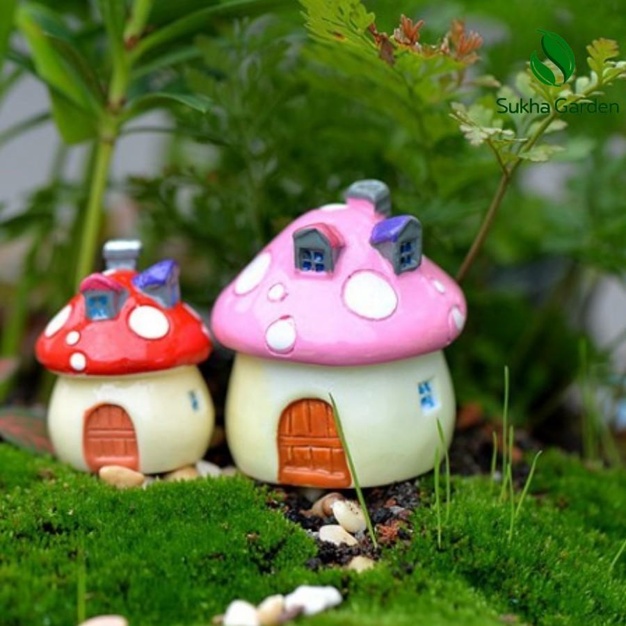 Nhà nấm nhiều màu trang trí tiểu cảnh, sen đá, terrarium, Phụ kiện Tiểu cảnh mini