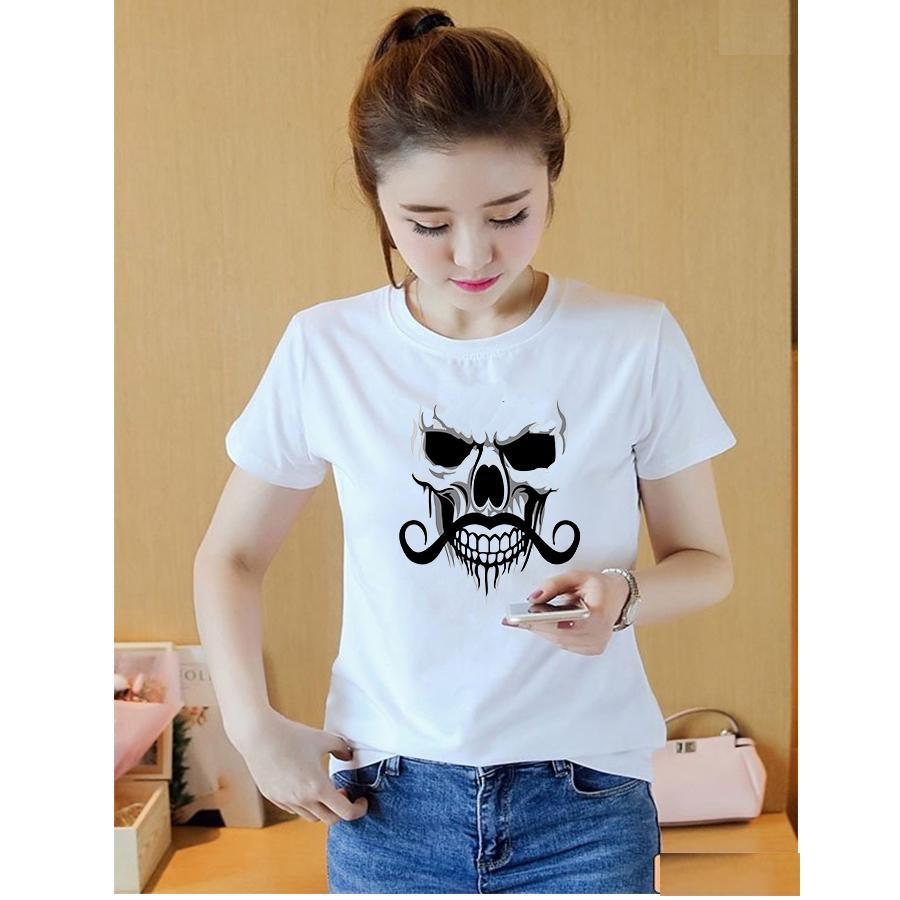 Áo thun nữ in hình đầu lâu form rộng hàn quốc vải dày mịn