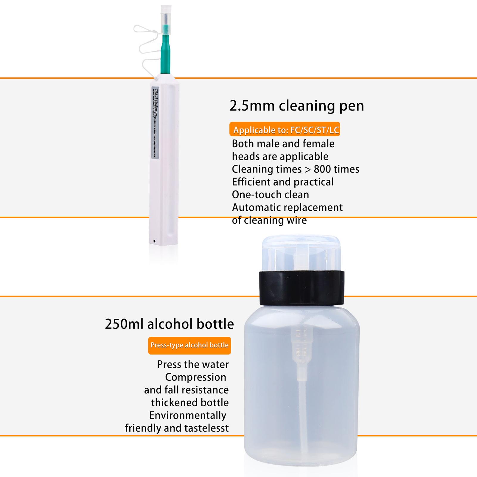 Optical Fiber End Face Cleaning Tool Set Fiber Optic Cleaning Tools with Cleaning Box Cleaning Pen Toolkit Brush Cotton Swabs