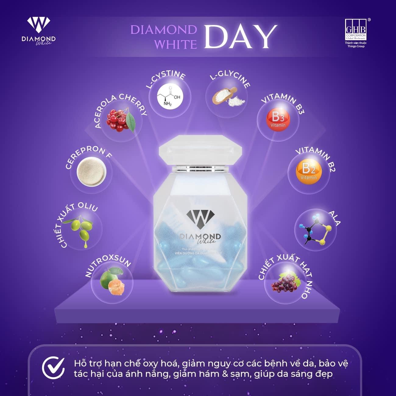 Viên Uống Trắng Da DIAMOND WHITE Hỗ Trợ Dưỡng Trắng, Giúp Da Căng Bóng, Mờ Nám Tàn Nhang, Mang Lại Làn Da Trắng Sáng Mịn Màng