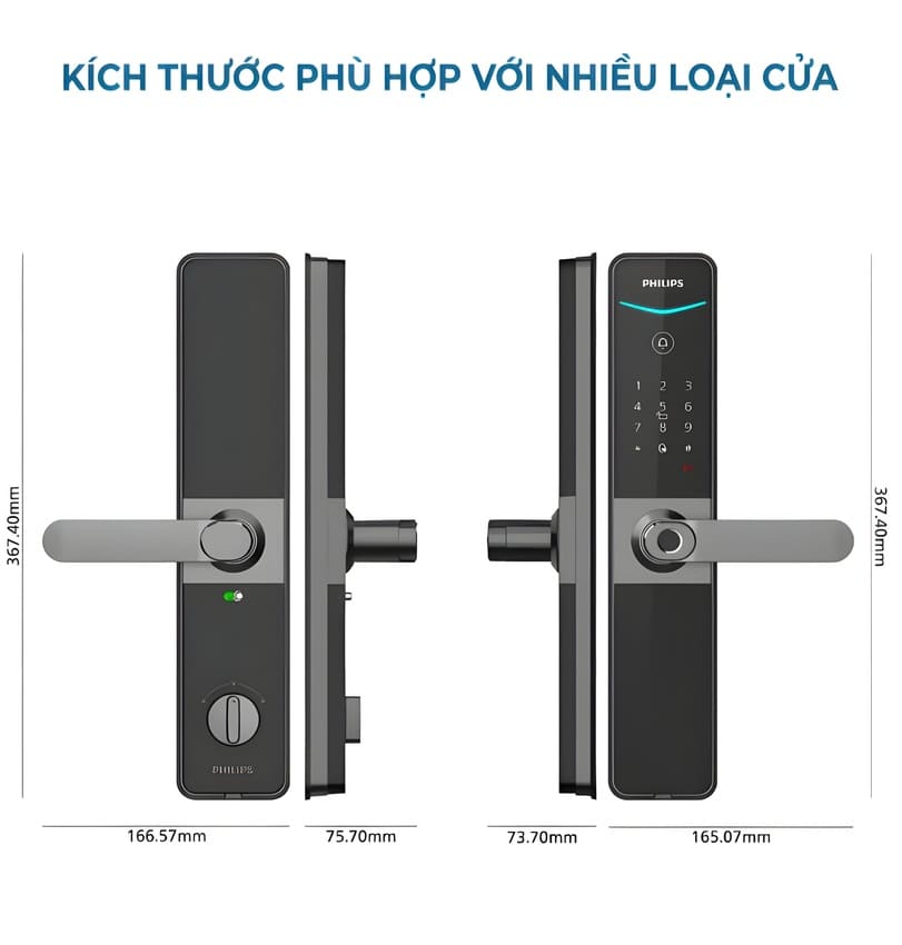 Bộ khóa cửa thông minh Gateway điều khiển từ xa, vân tay, thẻ từ, mật khẩu và chìa cơ Philips DDL610-5HBS - Hàng chính hãng