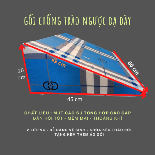 Gối Chống Trào Ngược Dạ Dày ( tặng kèm thêm áo gối).Hỗ trợ Đau Tức Ngực, Ợ Chua, Vướng Nghẹn Cổ Họng - Các Vấn Đề Về Hô Hấp