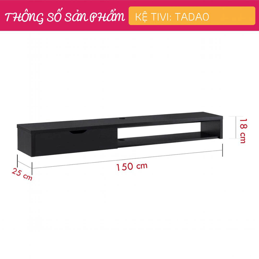 Kệ tivi gỗ hiện đại SMLIFE Tadao | Gỗ MDF dày 17mm chống ẩm | D150xR25xC18cm
