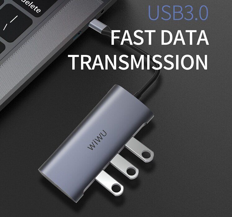 Hub sạc nhanh đa năng 7 in 1 chia cổng Type-C hiệu WIWU ALPHA A731HP thành cổng Type-C PD 3.0, 3 cổng USB 3.0, SD &amp; Micro SD, cổng HDMI chuẩn 4k cho Macbook Pro / Smartphone đạt chứng nhận MFI - Hàng nhập khẩu