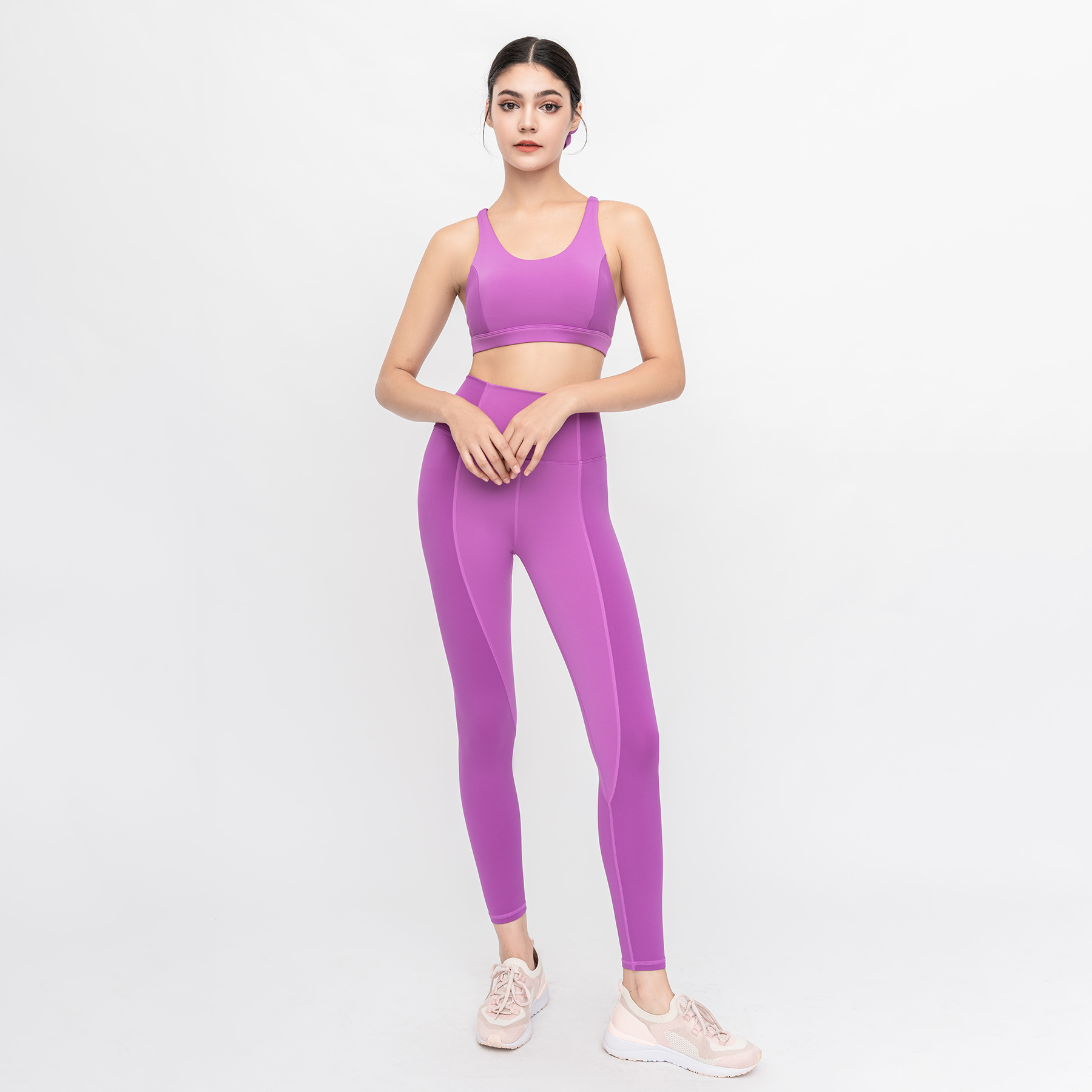 Set Đồ Tập Yoga Gym Luxury Hibi Sports H149 phối hai màu, màu Tím, Kèm Mút Ngực, Chất Vải Cao Cấp