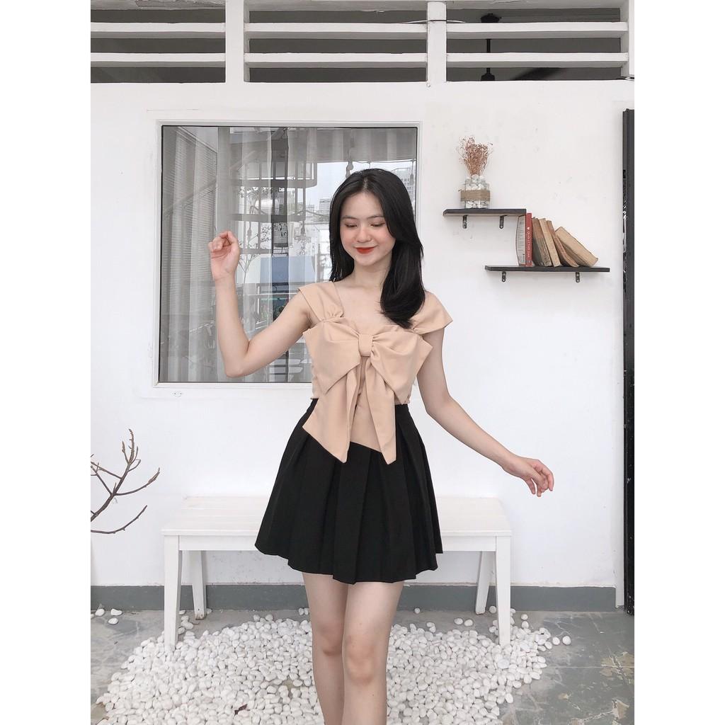CHÂN VÁY XẾP LY 3 MÀU TRẮNG ĐEN NUDE-hình thật shop chụp