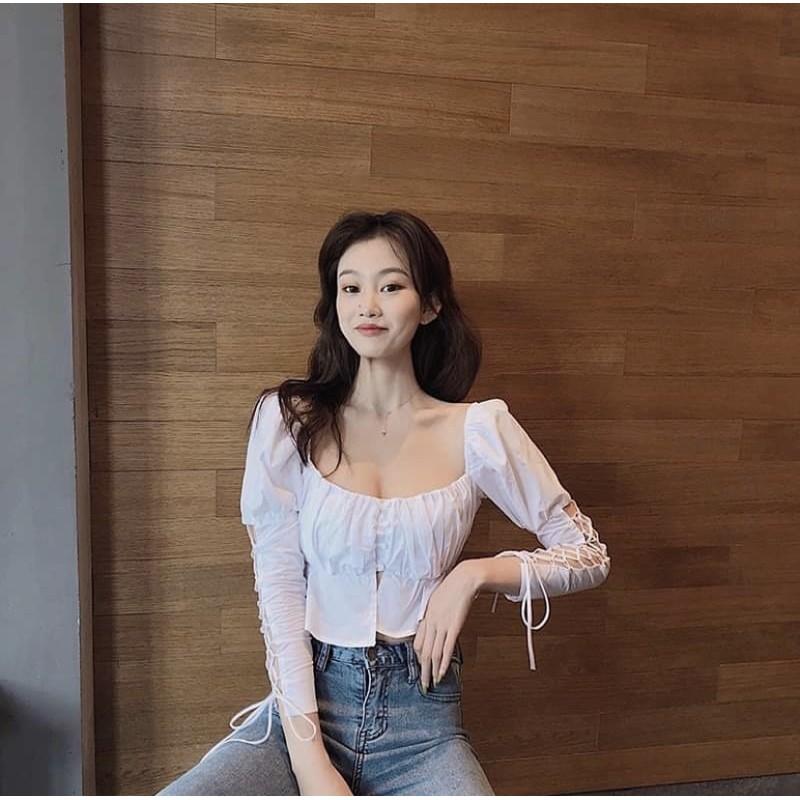 ÁO TAY DÀI TRẮNG ĐAN DÂY