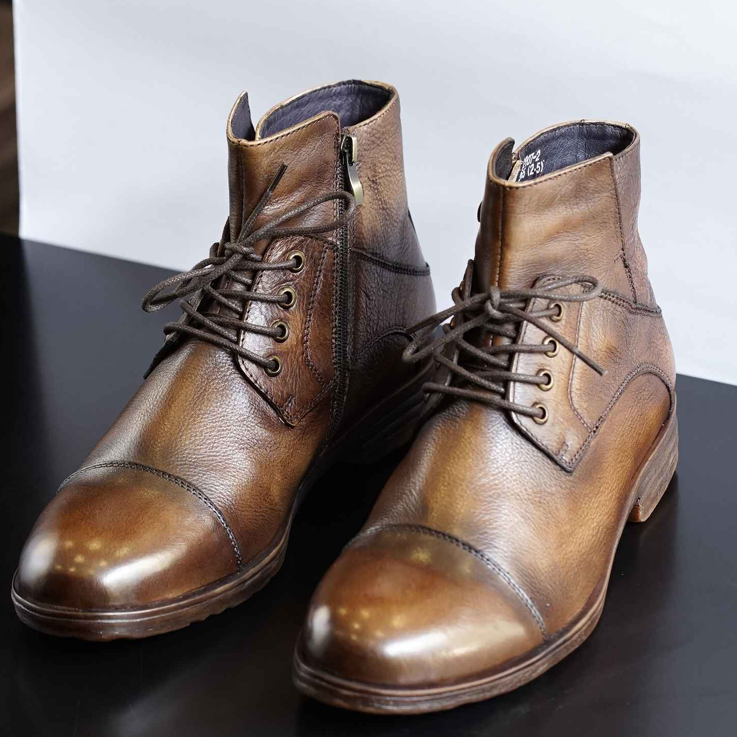 Giày Boot Nam Cao Cổ Khóa Kéo VINTAGE Màu Nâu Da Thật 2 Lớp Mũi Tròn Đế Khâu Văn Phòng Công Sở Sartorial Bảo Hành 1 Năm