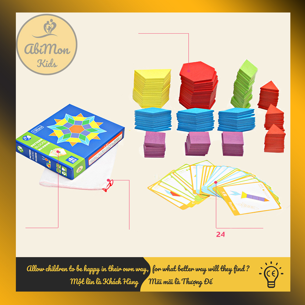 Bộ Ghép Hình Pattern Block Cho Bé (130 miếng) || Montessori cao cấp || Đồ chơi Gỗ - Giáo dục - An toàn - Thông minh