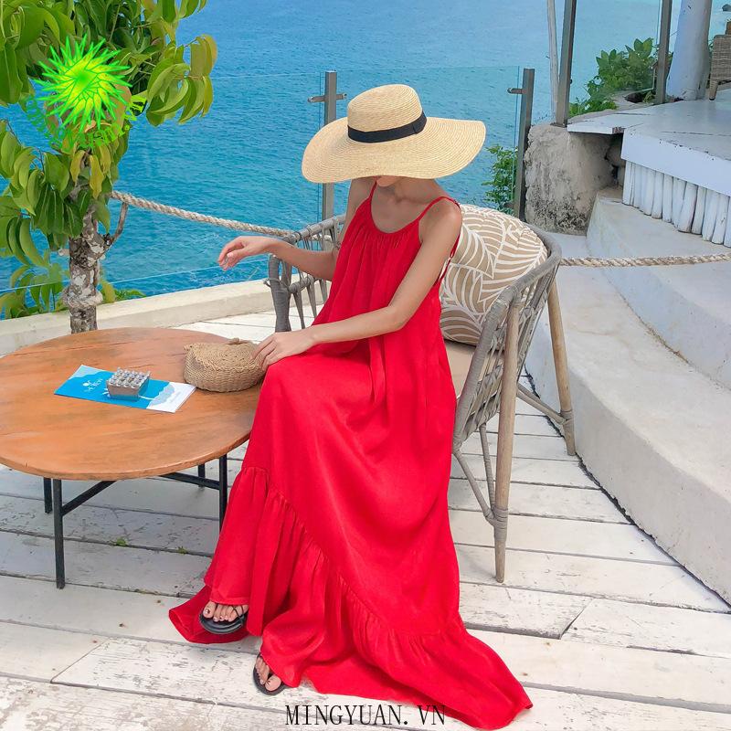 New beach dress red backless dress long skirt