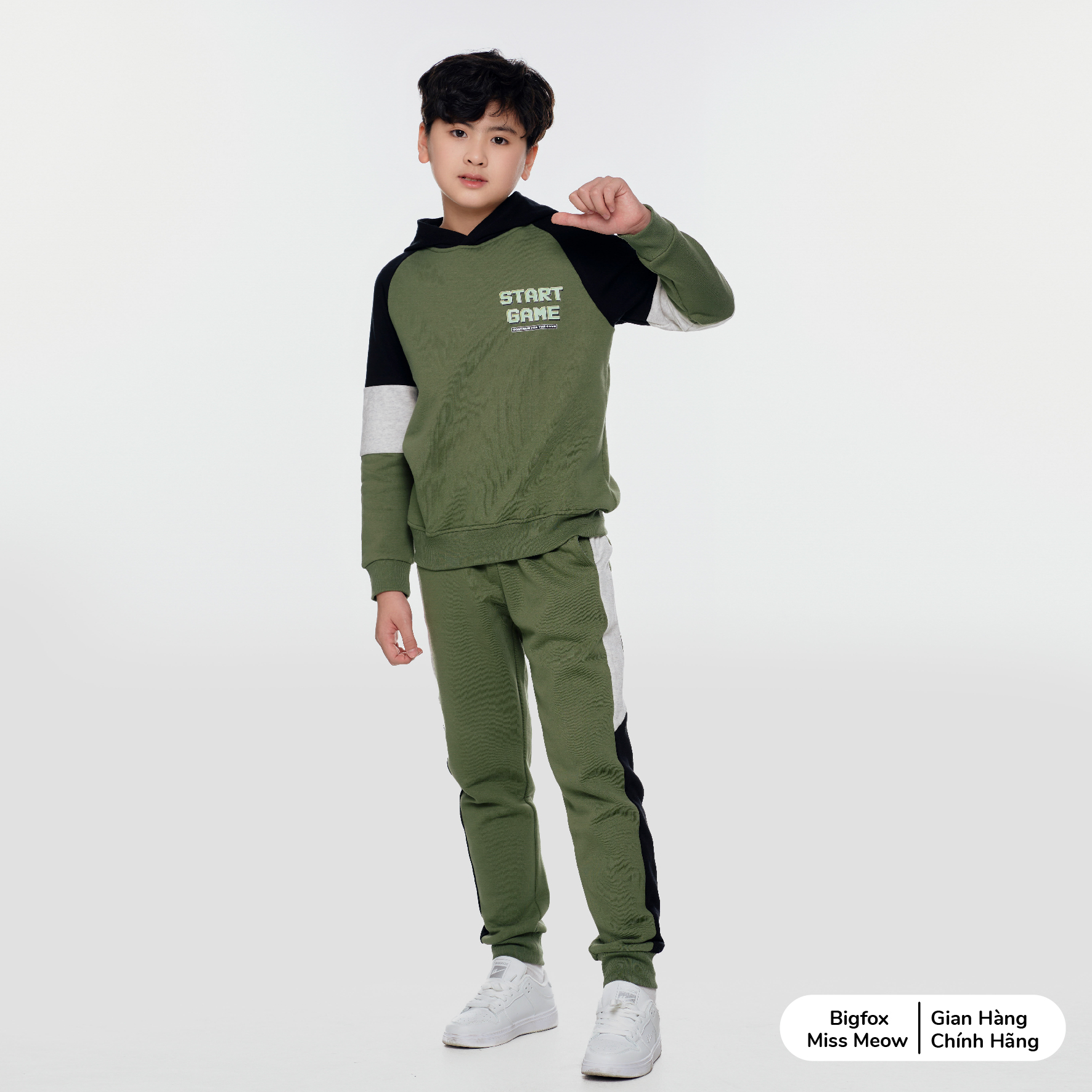 Bộ nỉ bông cho bé trai BIGFOX MISS MEOW size đại, dáng Hàn kiểu dài tay, có mũ trẻ em cỡ 3,9,12,15 tuổi 30kg 50kg 1993