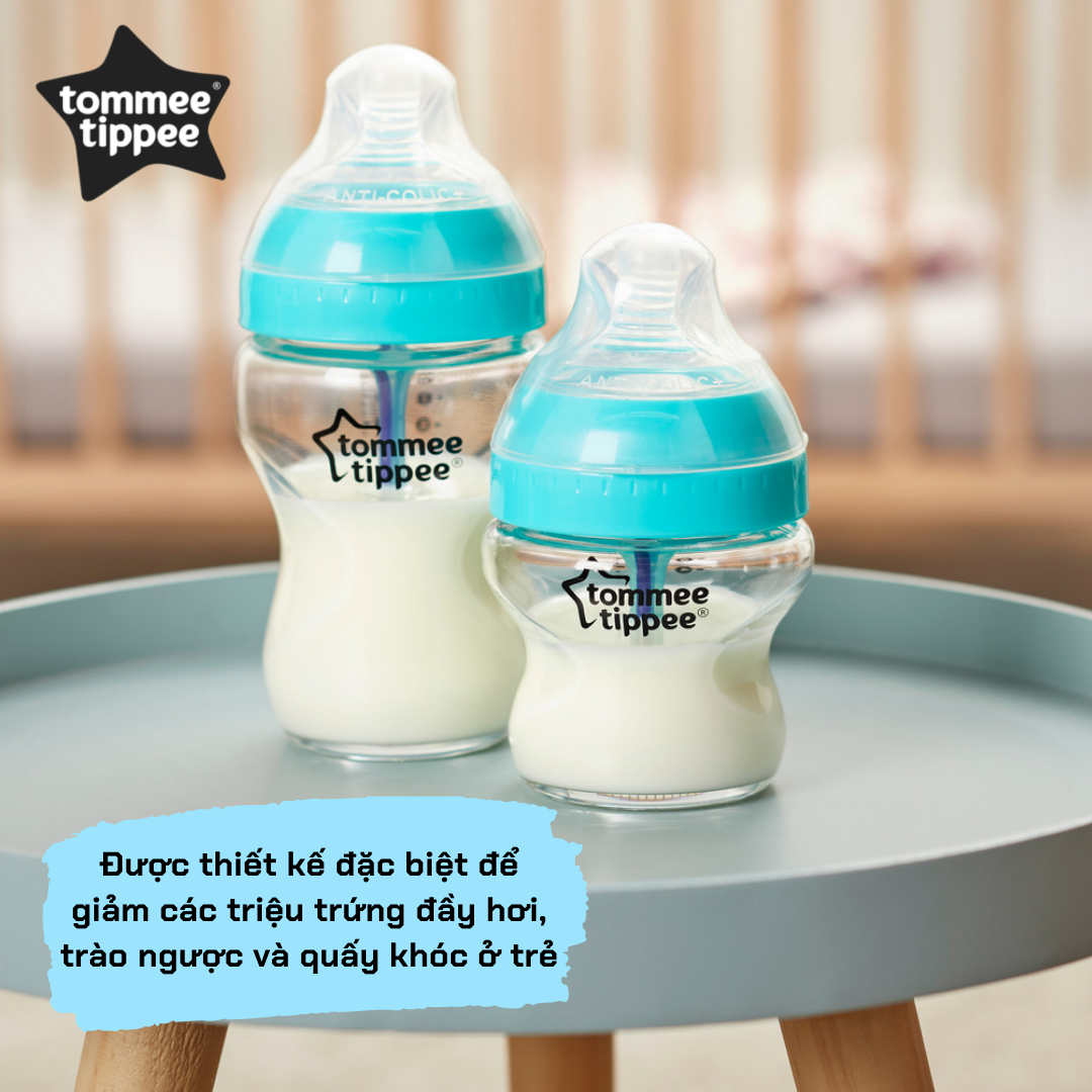 COMBO Bình sữa siêu chống đầy hơi kèm báo nhiệt Tommee Tippee Advanced Anti-Colic 260ml &amp; Núm ty silicon thay thế 6M+