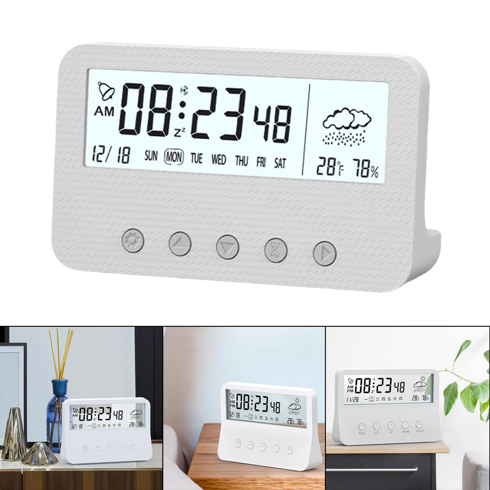 Alarm Clock Thermometer Hygrometer Snooze Humidity for Bedroom Outdoor
