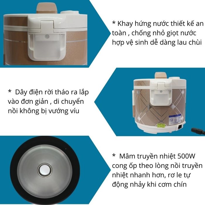 Nồi cơm điện mini nắp gài hàng chính hãng Hiệp Hưng Cao Cấp HHCC-02 Bevano,lòng nồi cơm nhỏ 1.2L chống dính không dính đa năng, giữ ấm lên đến 12h, tiết kiệm điện năng