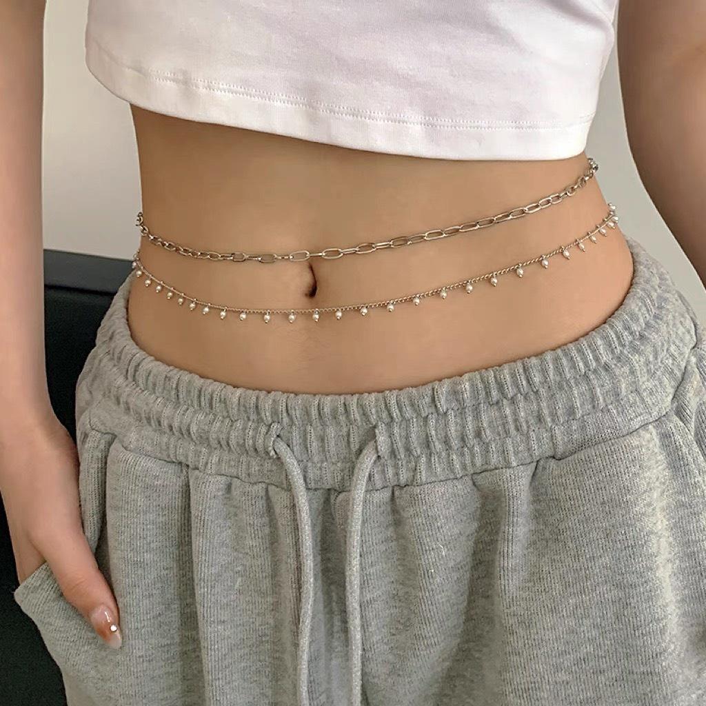 Chain xích thắt eo 2 tầng mặc phối áo croptop, bikini Xích thắt eo diện đồ hở bụng