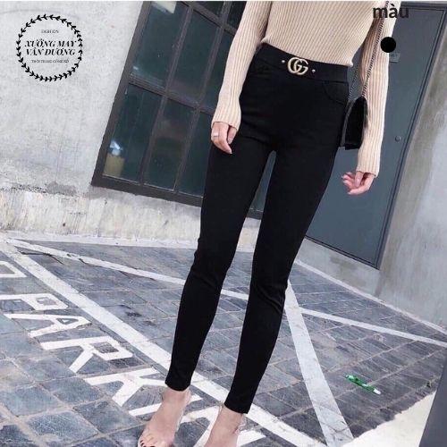 Quần nữ quần leggin cạp cao có thêu chứ mặt chước chất liệu cotton có dán 4 chiều thoáng mát xưởng may giá sỉ