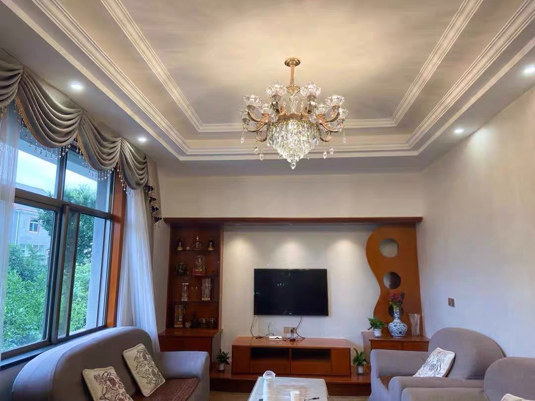 Đèn chùm trang trí, Đèn pha lê K9 CAO CẤP, Thân hợp kim mạ Vàng, TẶNG BÓNG LED ĐỔI MÀU, Ảnh công trình thực tế, Mã 5003