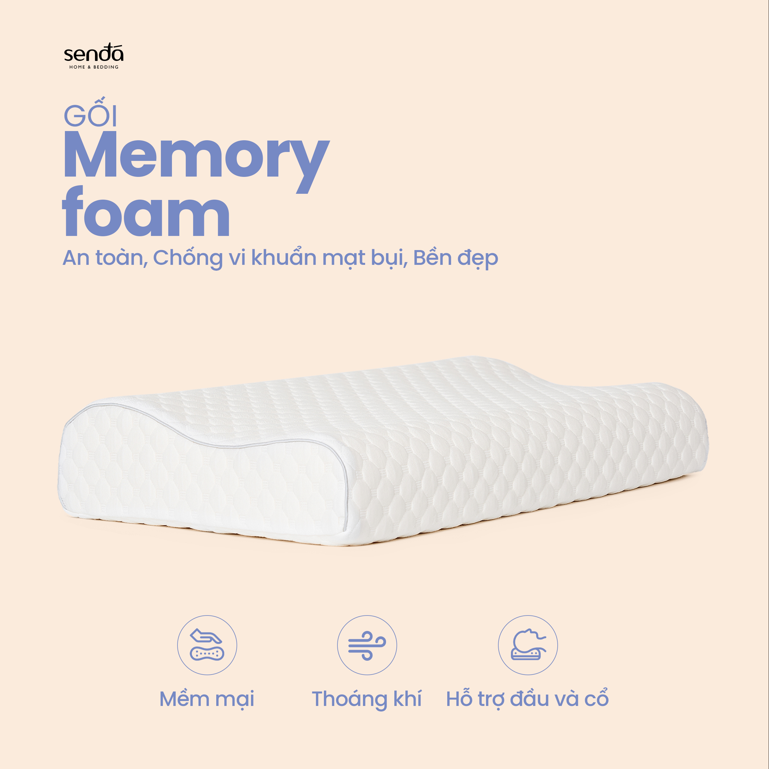 Gối cao su non chống đau mỏi cổ vai gáy Sen Đá Home Bedding, ruột gối ngủ công thái học Memory Foam người lớn cao cấp