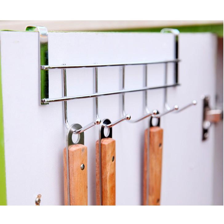 Khung Móc Treo Nồi INOX Gài Sau Tủ Bếp 5 MÓC KIỂU 5 - Treo Mũ Treo Đồ Sau Cánh Cửa