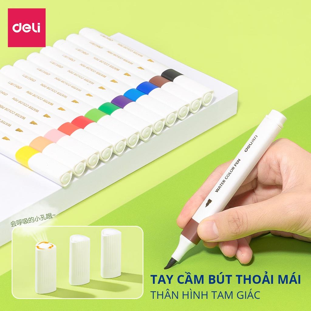 Bút Brush Bút Dạ Màu Marker Chuyên Viết Calligraphy Đầu Lông Mềm Dành Cho Học Sinh Deli - Họa Cụ Tô Màu Dạ An Toàn Cho Trẻ Em Kèm Túi Vải Họa Cụ Vẽ Tranh Cao Cấp Tô Màu Vẽ Tranh Manga Anime - HM651