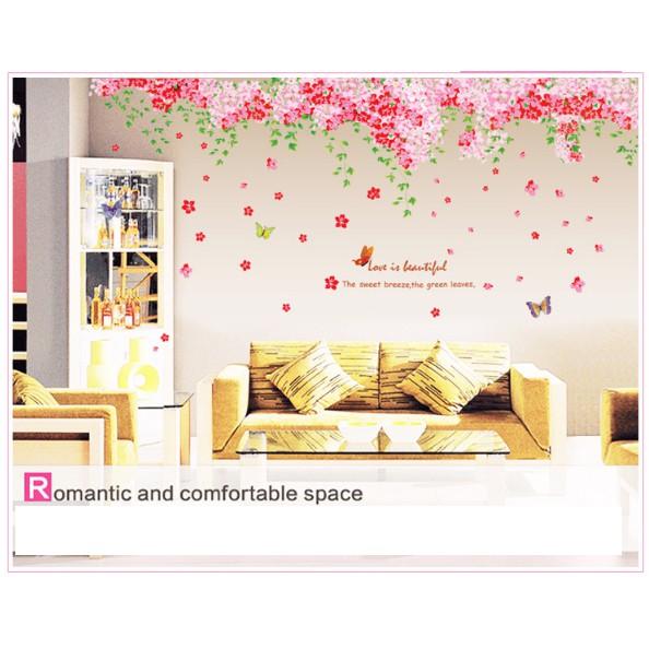 Decal trang trí tường - Dàn Hoa Bướm Hồng nhí lãng mạn