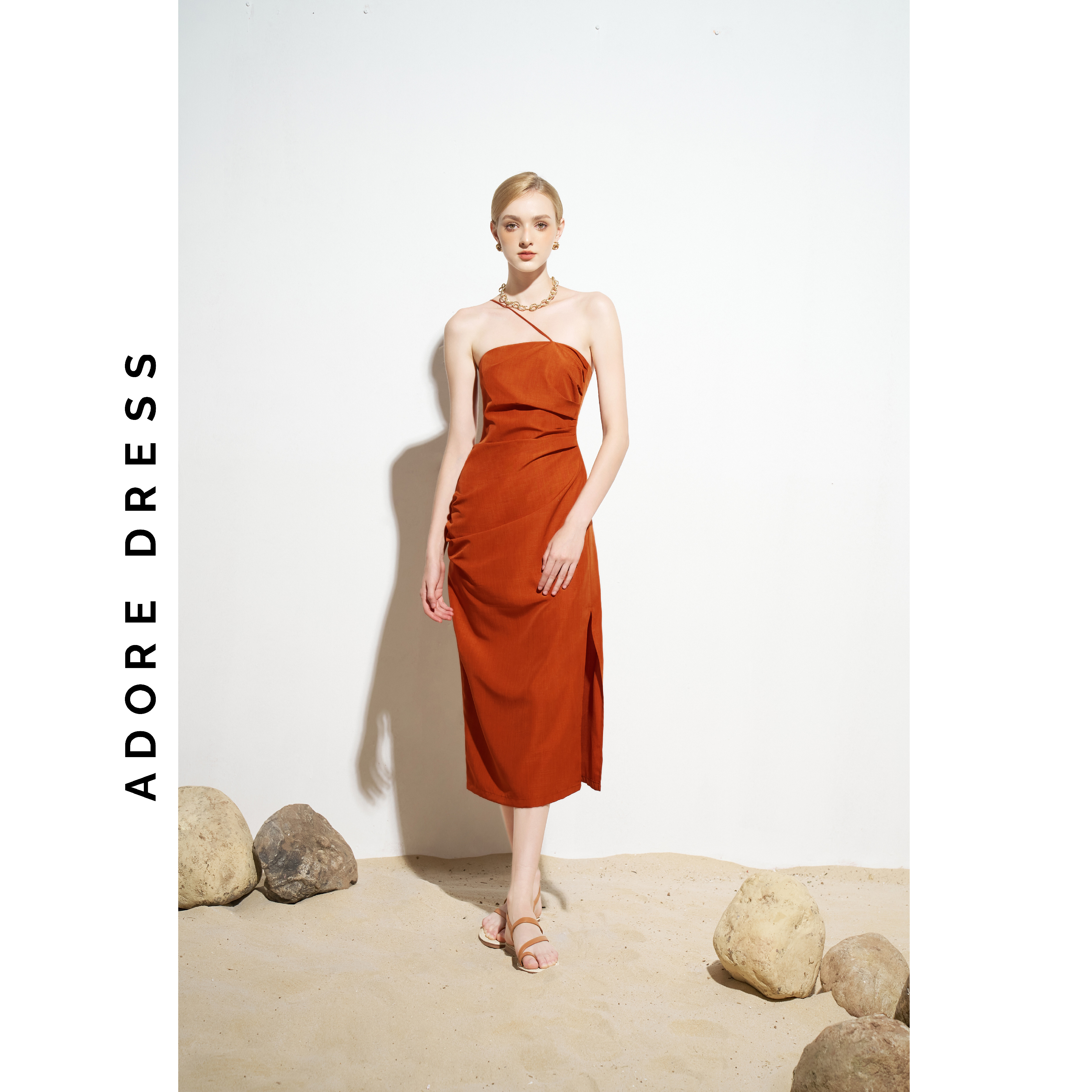 Đầm Sleeveless dresses resort style giả đũi trơn cam 311DR6004 ADORE DRESS