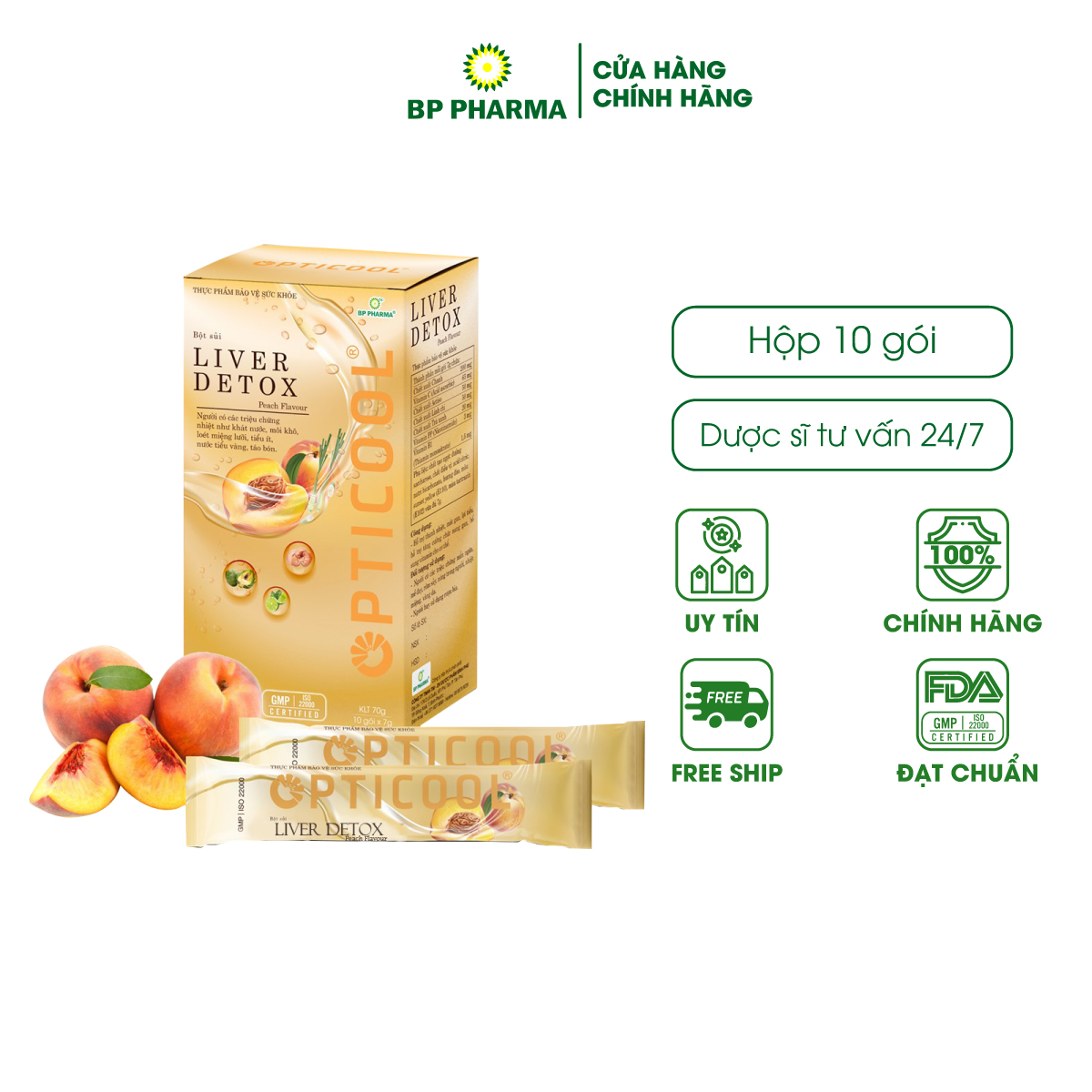 Bột Sủi Thanh Nhiệt OPTICOOL LIVER DETOX Bổ Sung Vitamin, Khoáng Chất, Hỗ Trợ Chức Năng Gan - Hộp 10 Gói