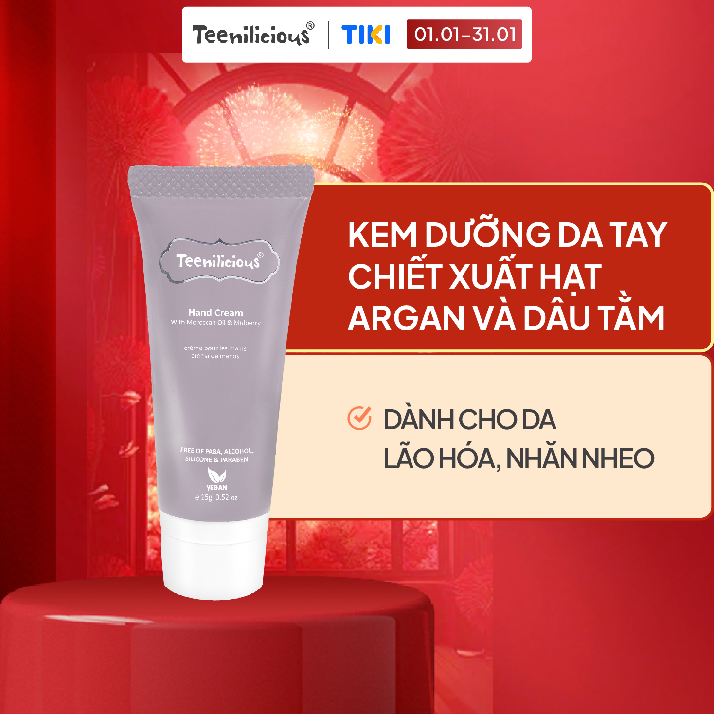 [Mini] Kem Dưỡng Da Tay Teenilicious Hand Cream With Moroccan Oil &amp; Mulberry Giúp Làm Đều Màu Da 15g