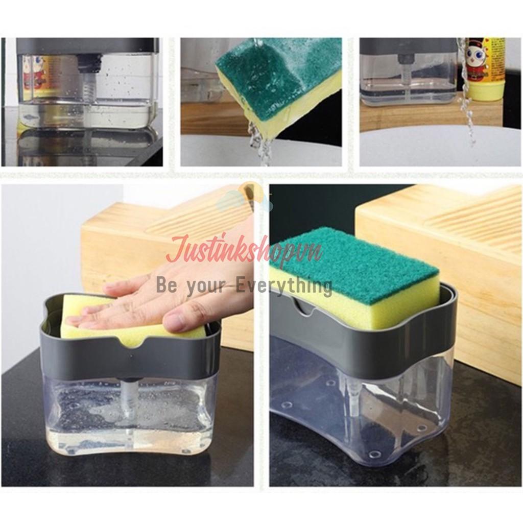 HỘP ĐỰNG NƯỚC RỬA CHÉN TẶNG MIẾNG RỬA CHÉN CÓ VÒI BƠM NƯỚC ĐA NĂNG THÔNG MINH - JLMS-0112-HDNC
