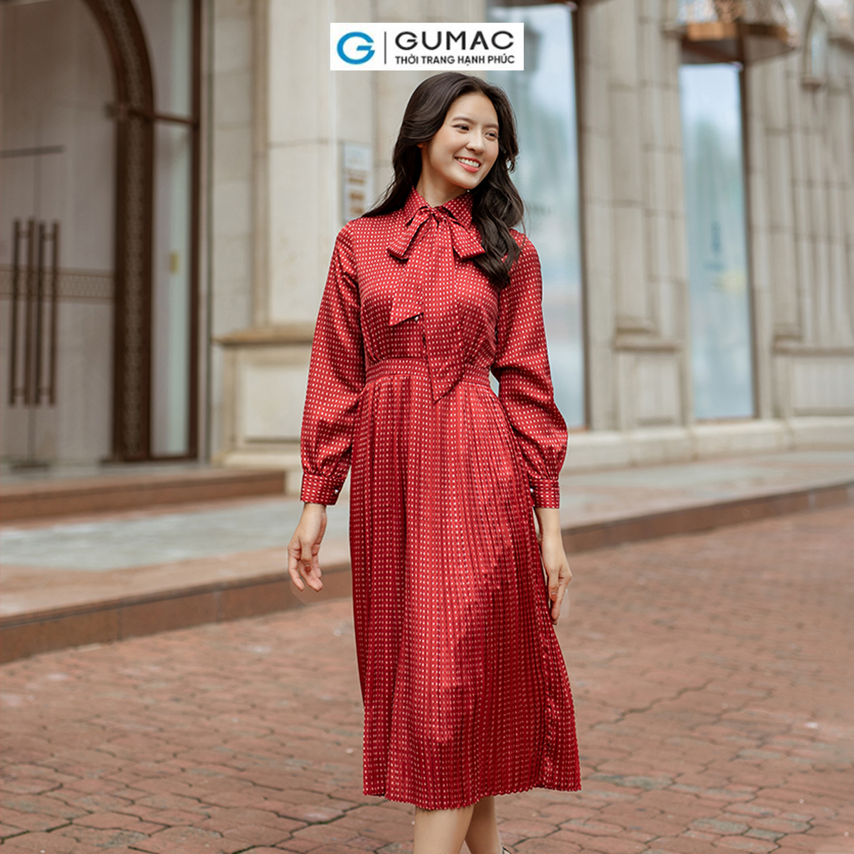 Đầm dập ly buộc nơ phong cách thời thượng thời trang GUMAC DD06042