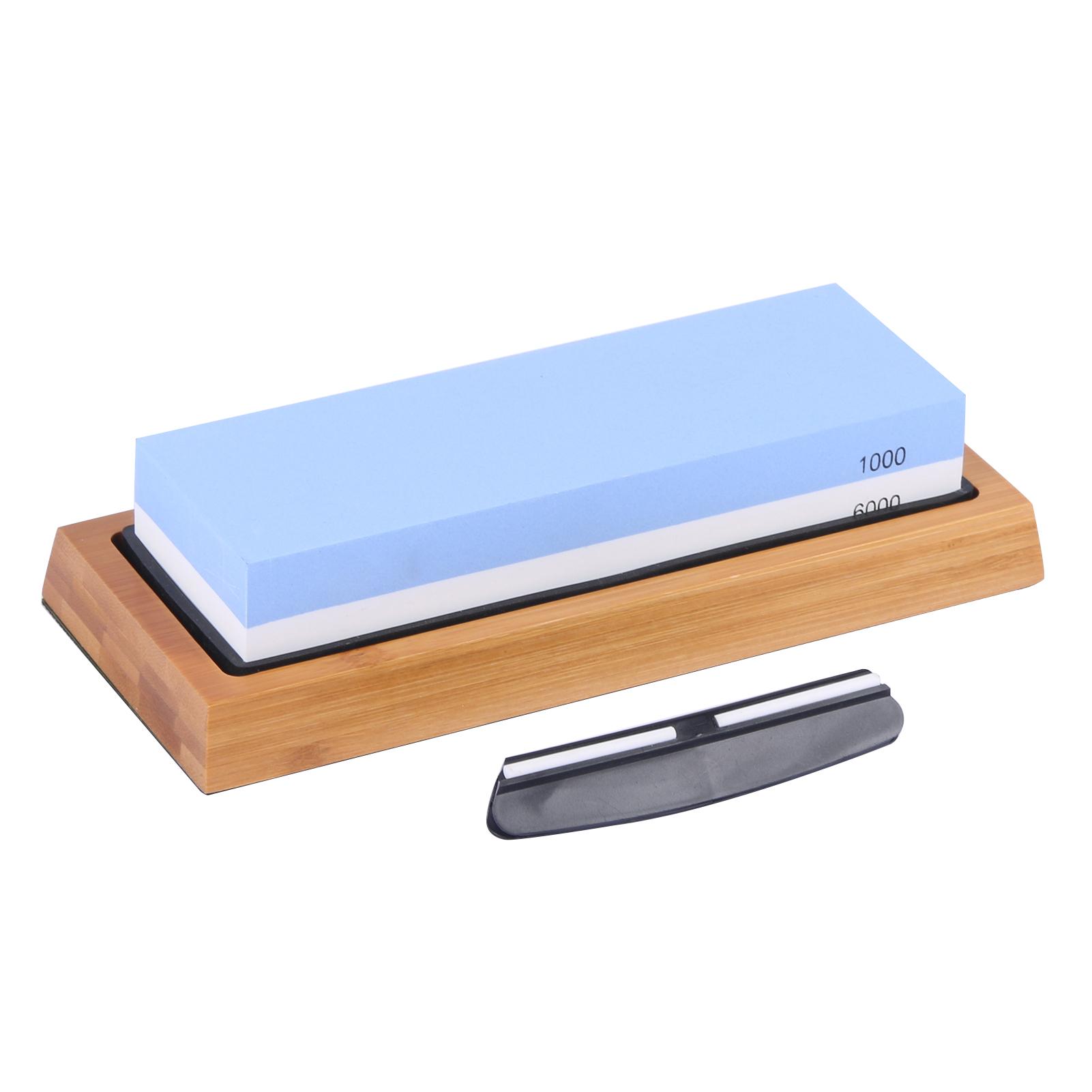 Bộ Đá mài hai mặt Grit White Corundum với giá đỡ silicone, đế tre, bộ điều chỉnh đá trắng và thanh dẫn góc, dụng cụ mài dao chuyên nghiệp