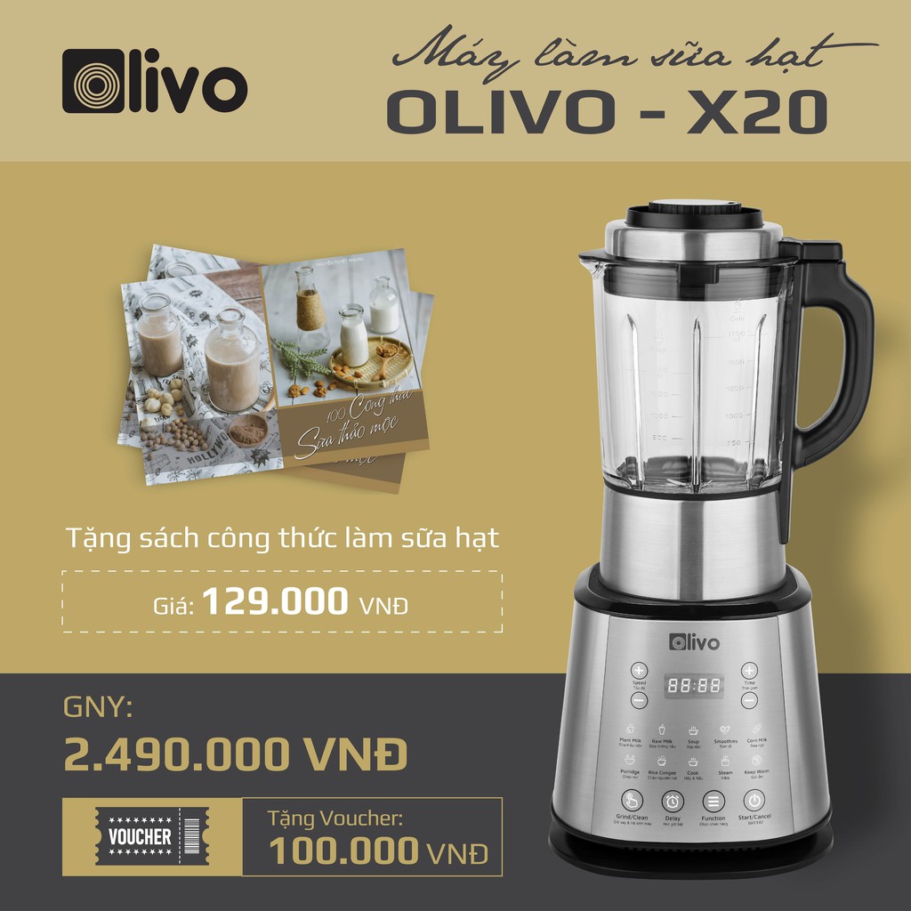 Máy Làm Sữa Hạt Đa Năng OLIVO X20 - Sữa Đậu Nành - Xay Sinh Tố OLIVO X20 - 14 Chức Năng - Hàng chính hãng