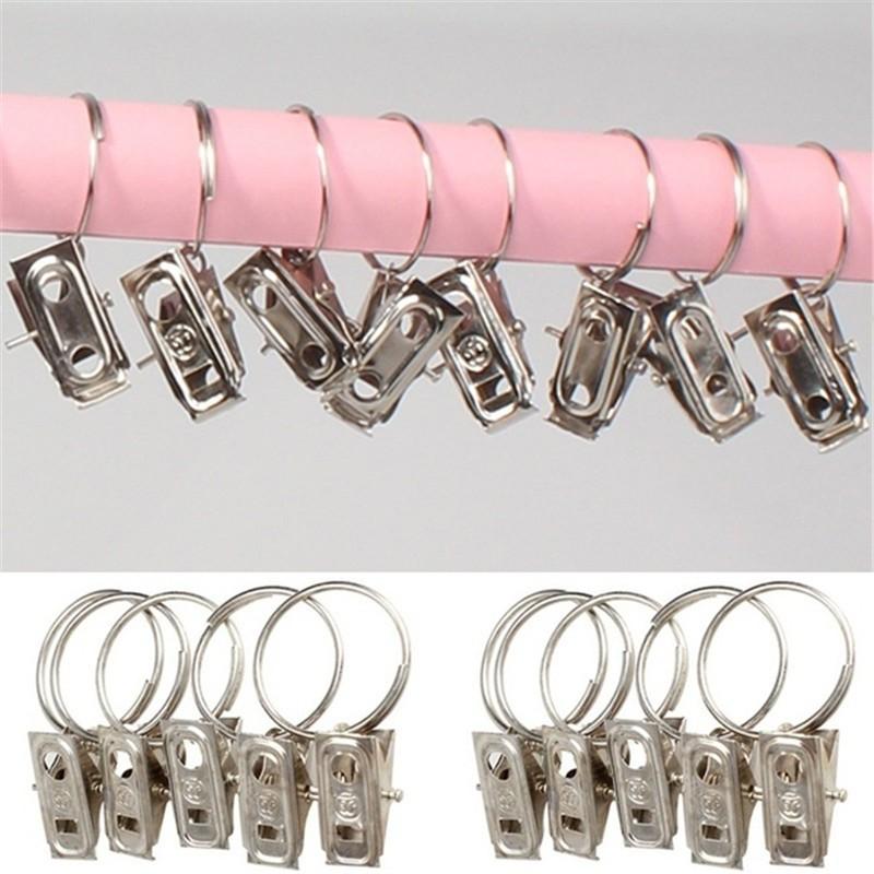 Set 5 / 10 Vòng Gắn Kẹp Bằng Thép Không Gỉ Tiện Dụng Treo Rèm