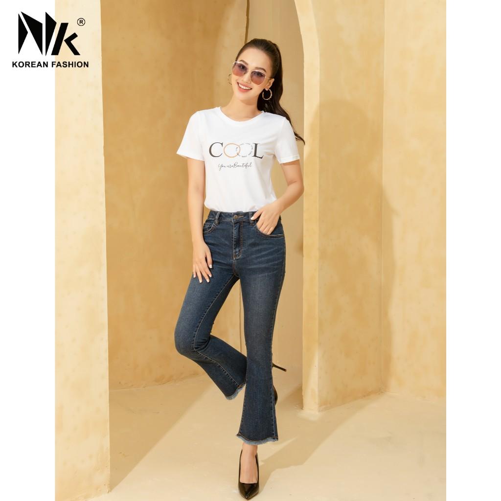 Quần Jeans Nữ Ống Loe NK FASHION Dáng Bó Ống Vảy Tua Rua NKFQU2011015