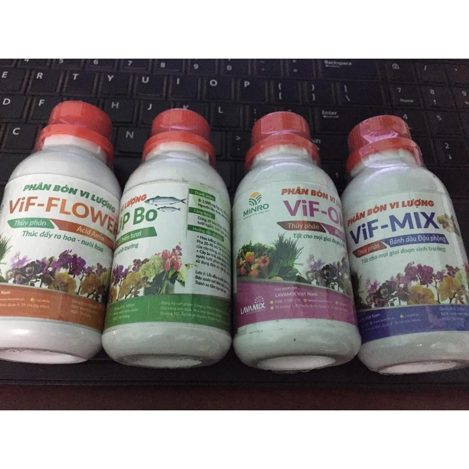 Combo 4 lọ phân hữu cơ ViF -ONE-MIX-SUP-FLOWER chăm sóc cây cảnh hoa lan mỗi loại 100ml