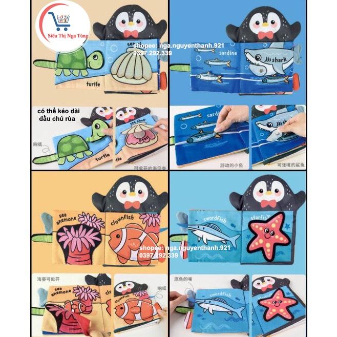 Sách vải - sách vải cho bé kèm rối tay, hình động vật 3D có âm thanh dạy học cho trẻ
