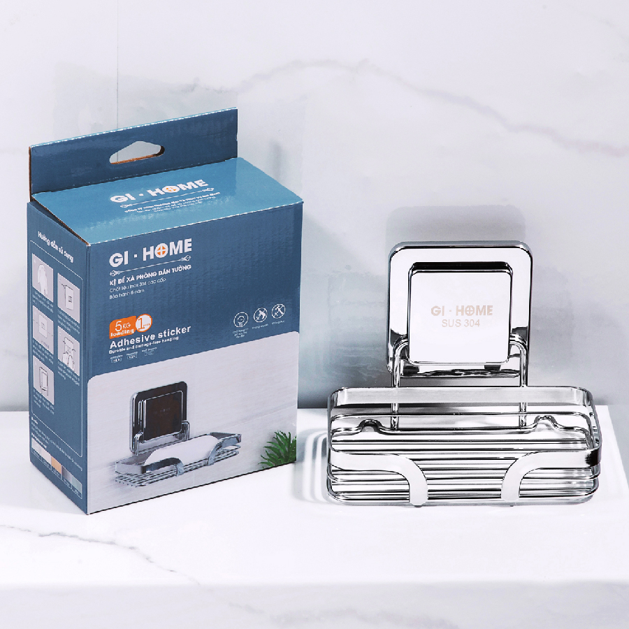 KỆ XÀ BÔNG DÁN TƯỜNG INOX 304 CAO CẤP GI-HOME