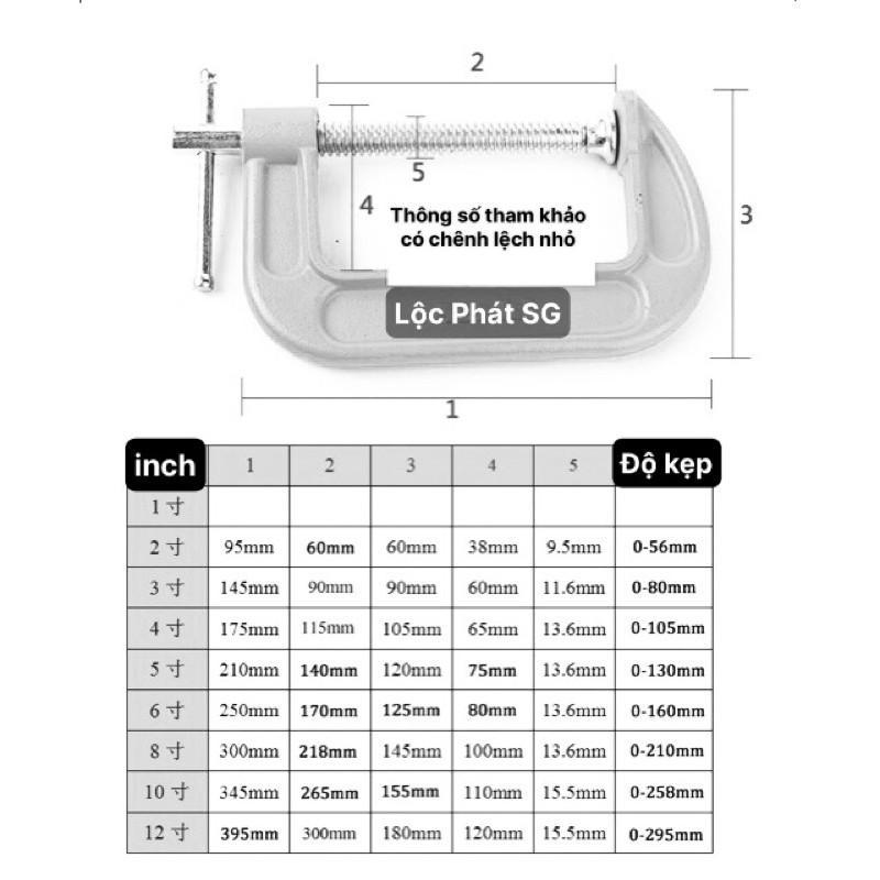 Cảo chữ C - Vam kẹp chữ C bằng sắt (đủ cỡ) dùng kẹp gỗ, nhôm kính