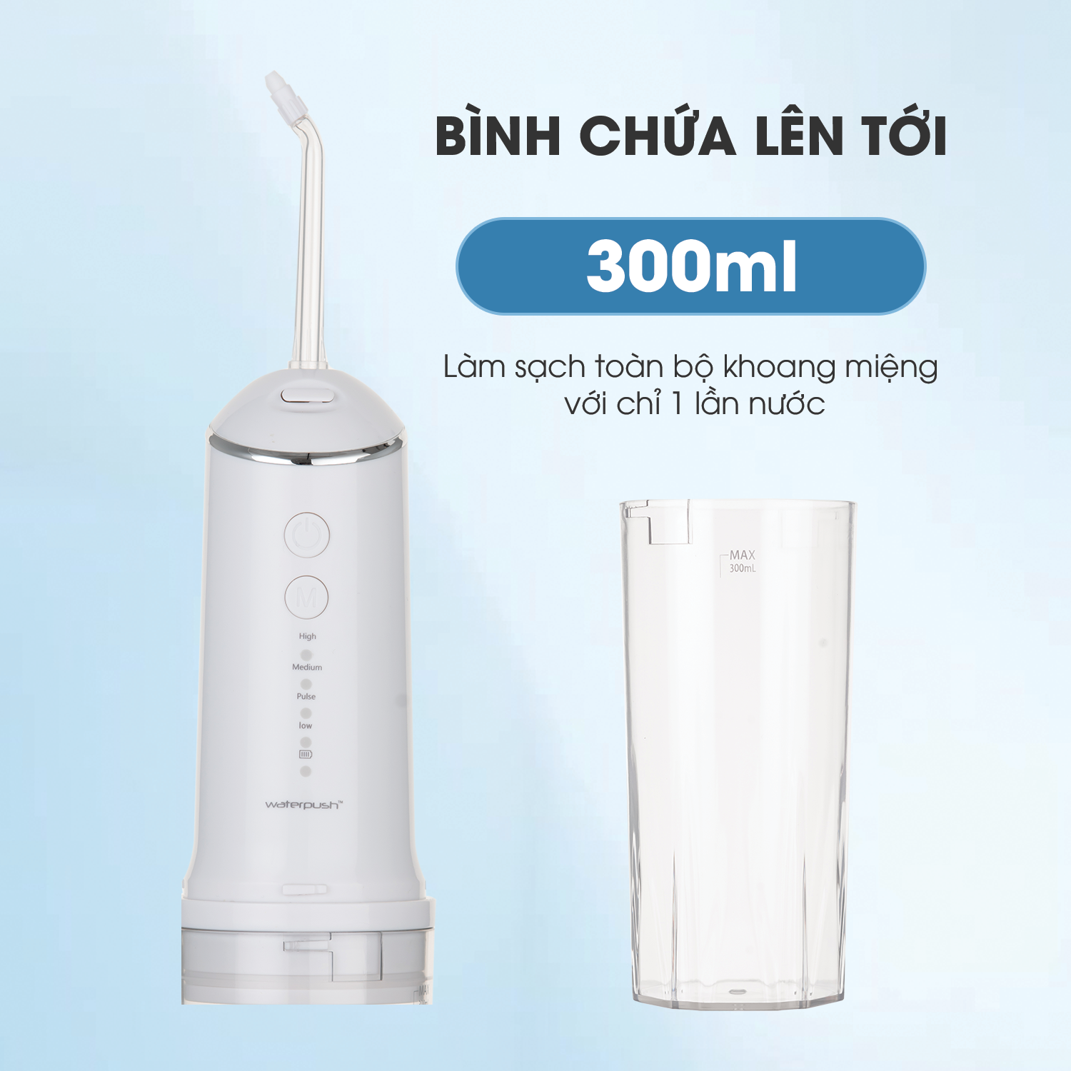 Máy Tăm Nước Du Lịch WaterPush 1904 - Bình Nước 300ml - Siêu Gọn Nhẹ - Áp Lực Nước Tiêu Chuẩn