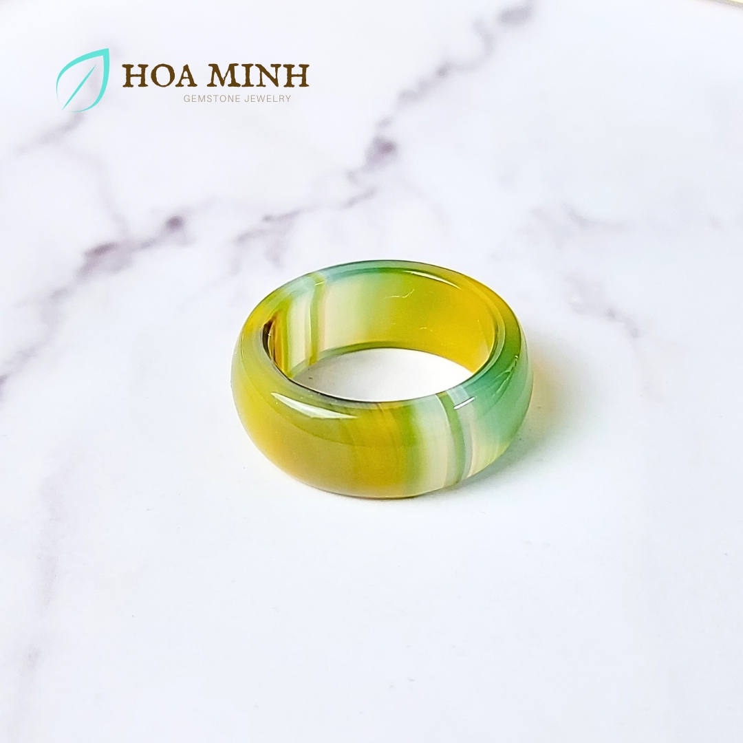 Nhẫn đá Mã Não vàng ngả xanh cốm VIP đẹp size lớn đường kính 19mm dày nhẫn 9 li big size nhẫn nam nhẫn nữ