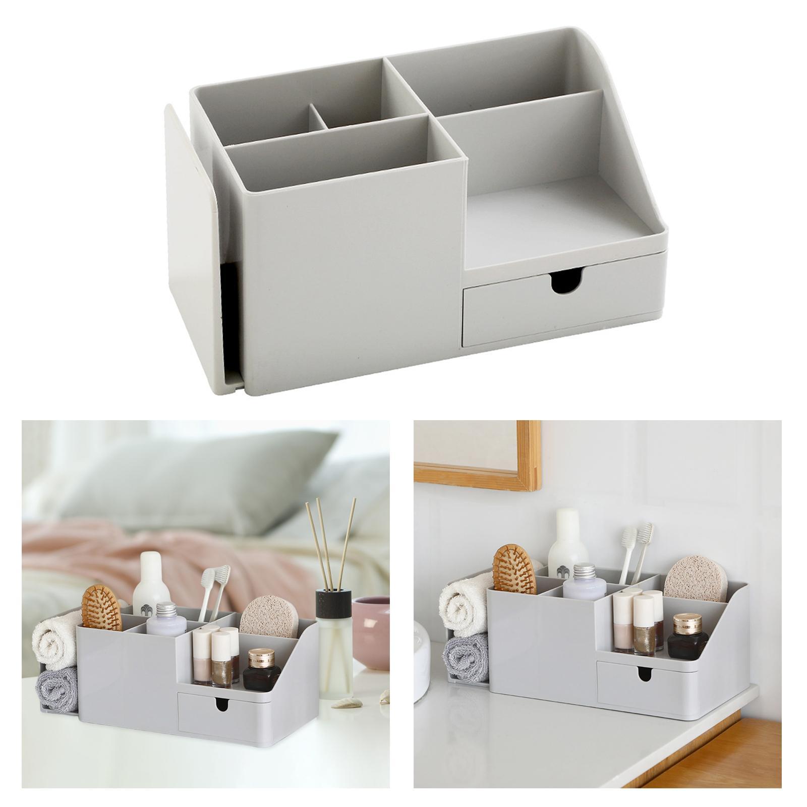 Plastic Desk Organizer 6 Compartments with Pen Holder, Drawer and Book Stand for Home Office and School