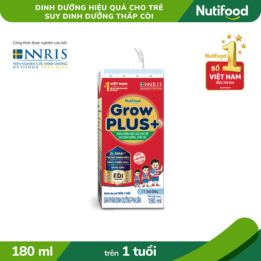 Thùng 48 Hộp Sữa Bột Pha Sẵn Growplus+ Ít Đường 180ml