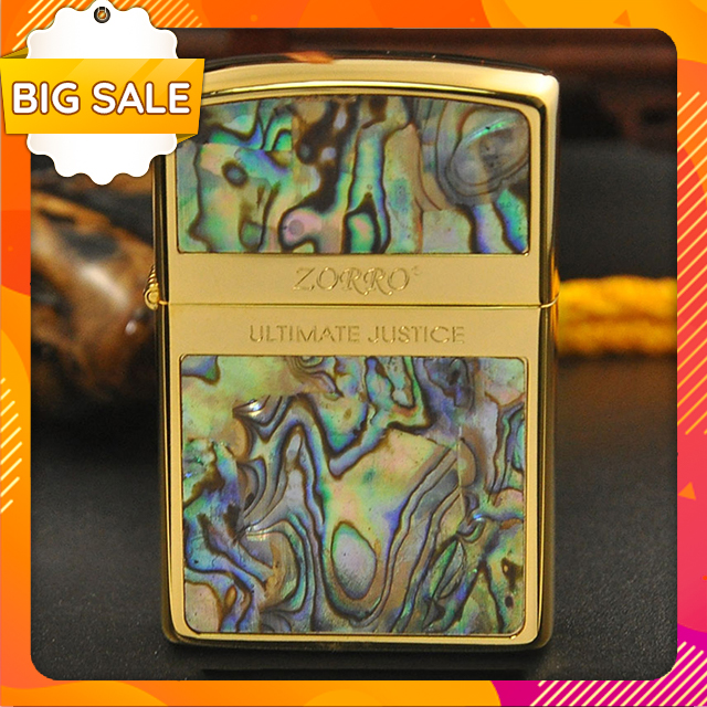 Vỏ Hột Quẹt Bật Lửa Xăng Đá Zorro Z91573 Họa Tiết Khảm Trai In Logo - Dùng Xăng Bấc Đá Cao Cấp