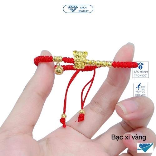 Vòng tay dây bện chỉ đỏ charm hổ bạc ta mạ vàng may mắn, Anchi jewelry