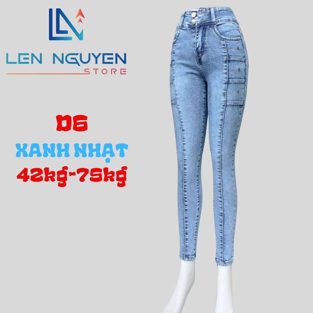 D6_Quần jean nữ, dài, lưng cao, quần bò nữ dáng ôm, quần rin nữ có big size, cho 42kg đến 75kg,LEN NGUYEN STORE - XANH NHẠT