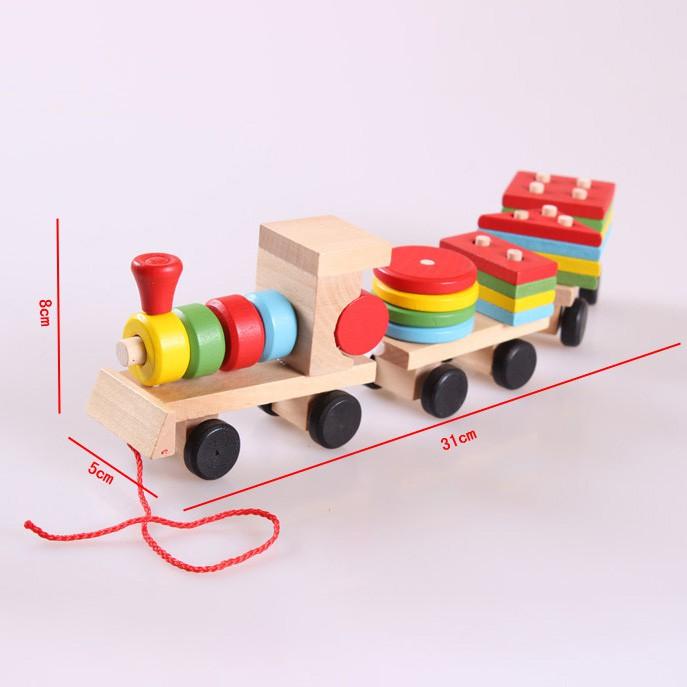Đồ chơi Đoàn tàu gỗ chở hình khối 4 trụ cho bé KB216074