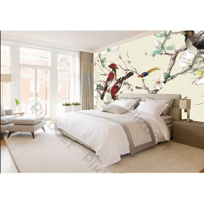 Tranh dán tường Vẹt Bắc Âu sang trọng, tranh dán tường 3d hiện đại MS878608