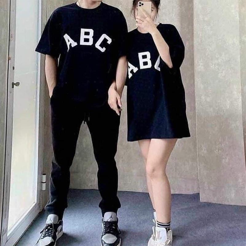 Áo thun nữ ABC form rộng tay lỡ chất vải Cotton NHUNG cao cấp mềm mịn, áo phông đen trắng Unisex nam nữ đẹp