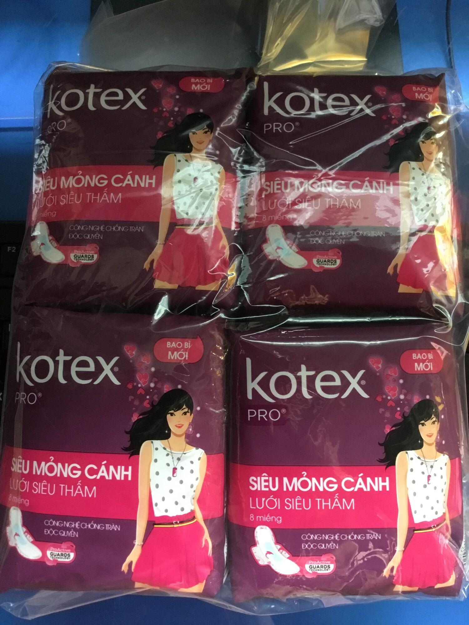 Combo 8 Gói Băng Vệ Sinh Kotex Pro Siêu Mỏng Cánh Lưới Siêu Thấm- Mỗi Gói 8 Miếng- HSD luôn mới